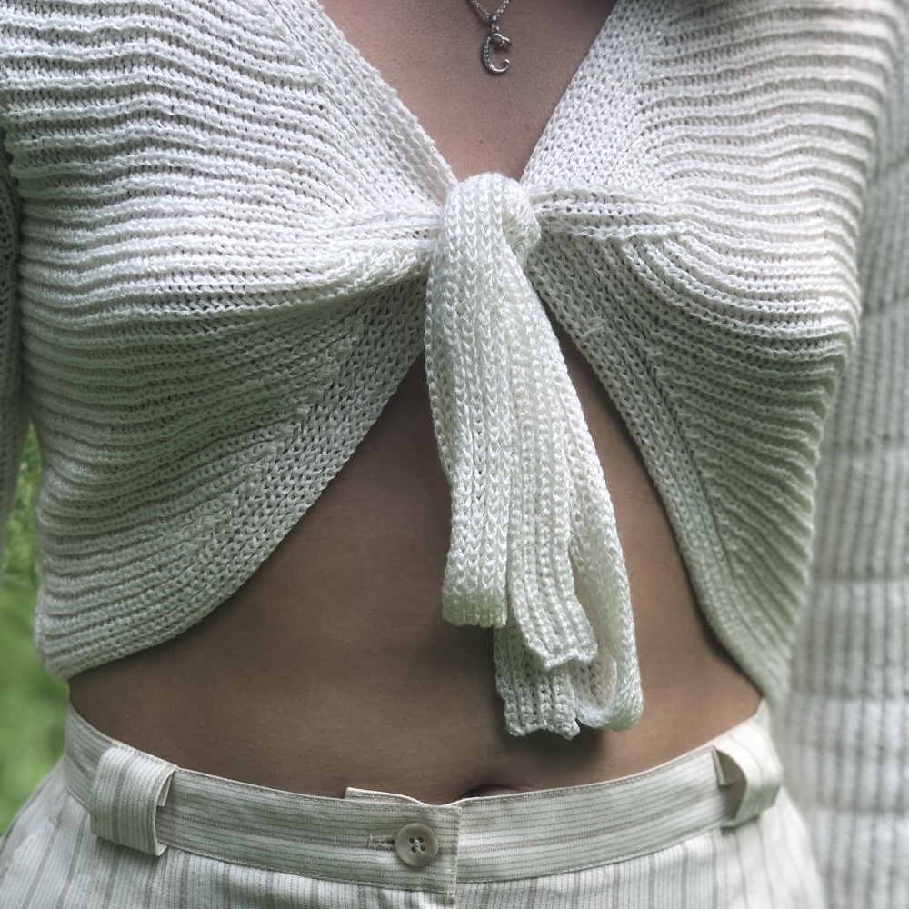 Norm Thompson White crop sweater wraps style sexy